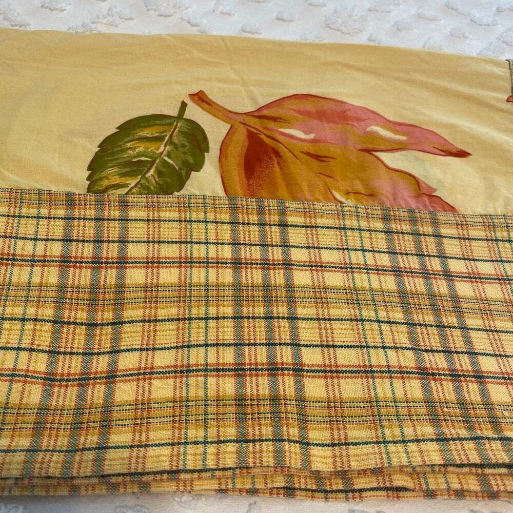 Vintage April Cornell Originals Tablecloth Fall Leaves Plaid 40" Square Cotton
